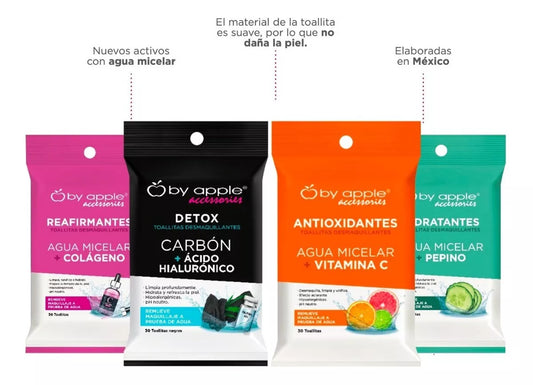 Toallitas Desmaquillantes Hipoalergénicas de 30 piezas, By Apple